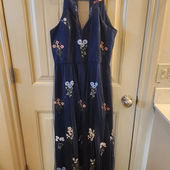 green emerald velvet dress Embroidered Lace Cowl Back Maxi Dress in Lilac main image 0